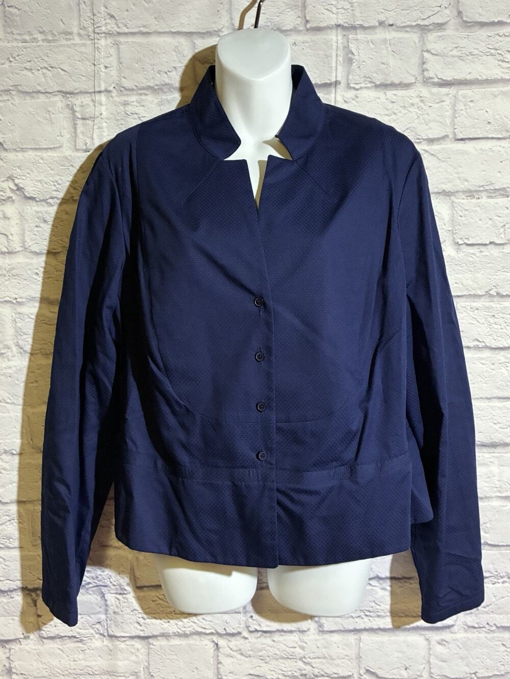 Talbots Womens 18 Navy Lightweight Peplum Jacket Button Front NWT